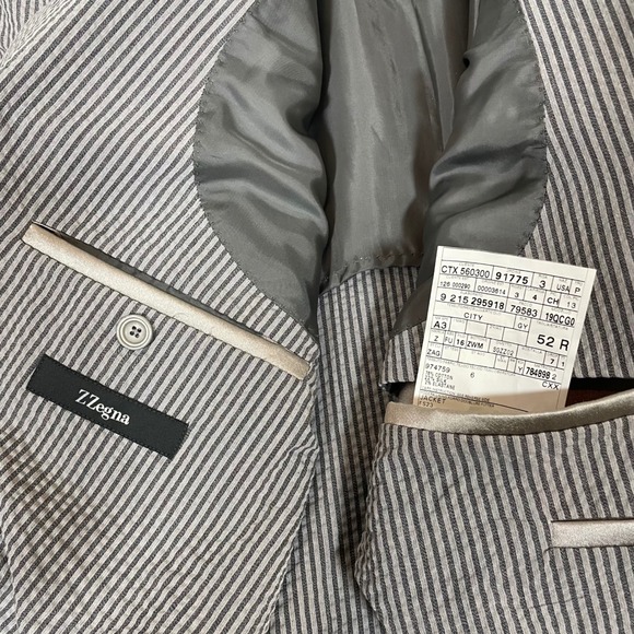 Z Zegna City Seersucker Stripe Silk Blend Sport Blazer Men's US 42R Grey - Picture 4 of 9